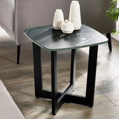 Olympus Lamp Table - Black, Marble Effect Glass image