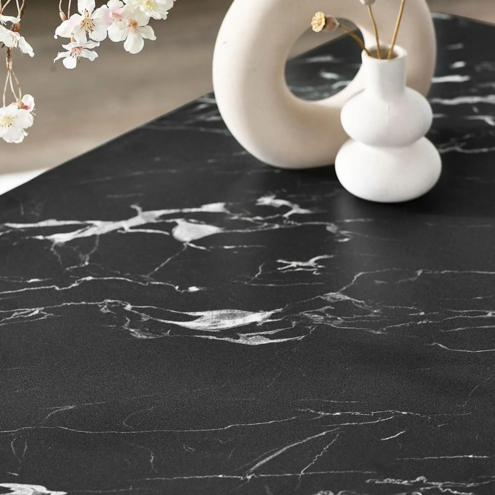 Olympus Round Coffee Table - Black, Marble Effect Glass