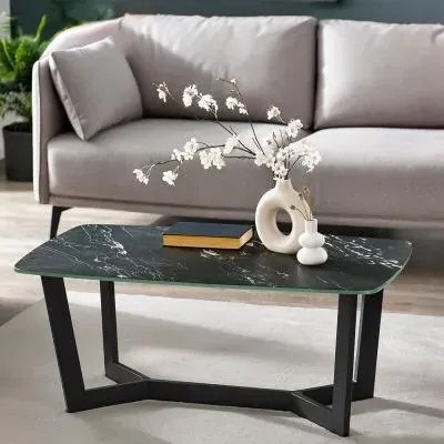 Olympus Round Coffee Table - Black, Marble Effect Glass image