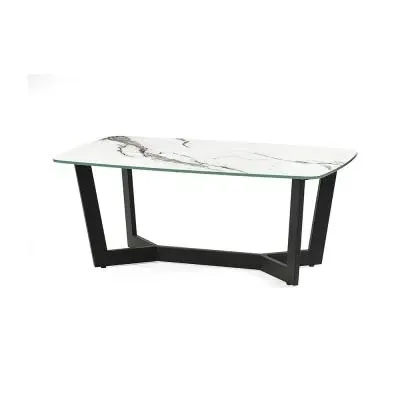 Olympus Round Coffee Table - White, Marble Effect Glass