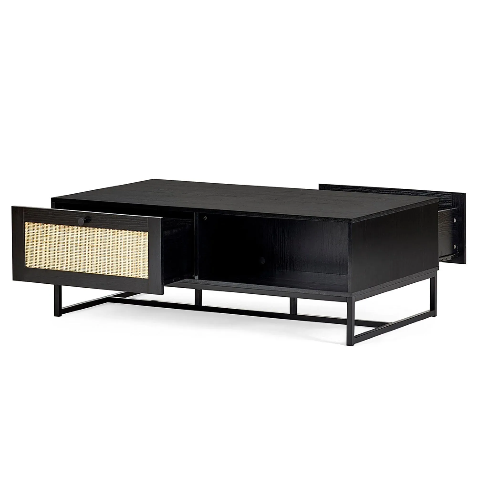 Padstow 120cm Coffee Table with Storage - Black, Rattan