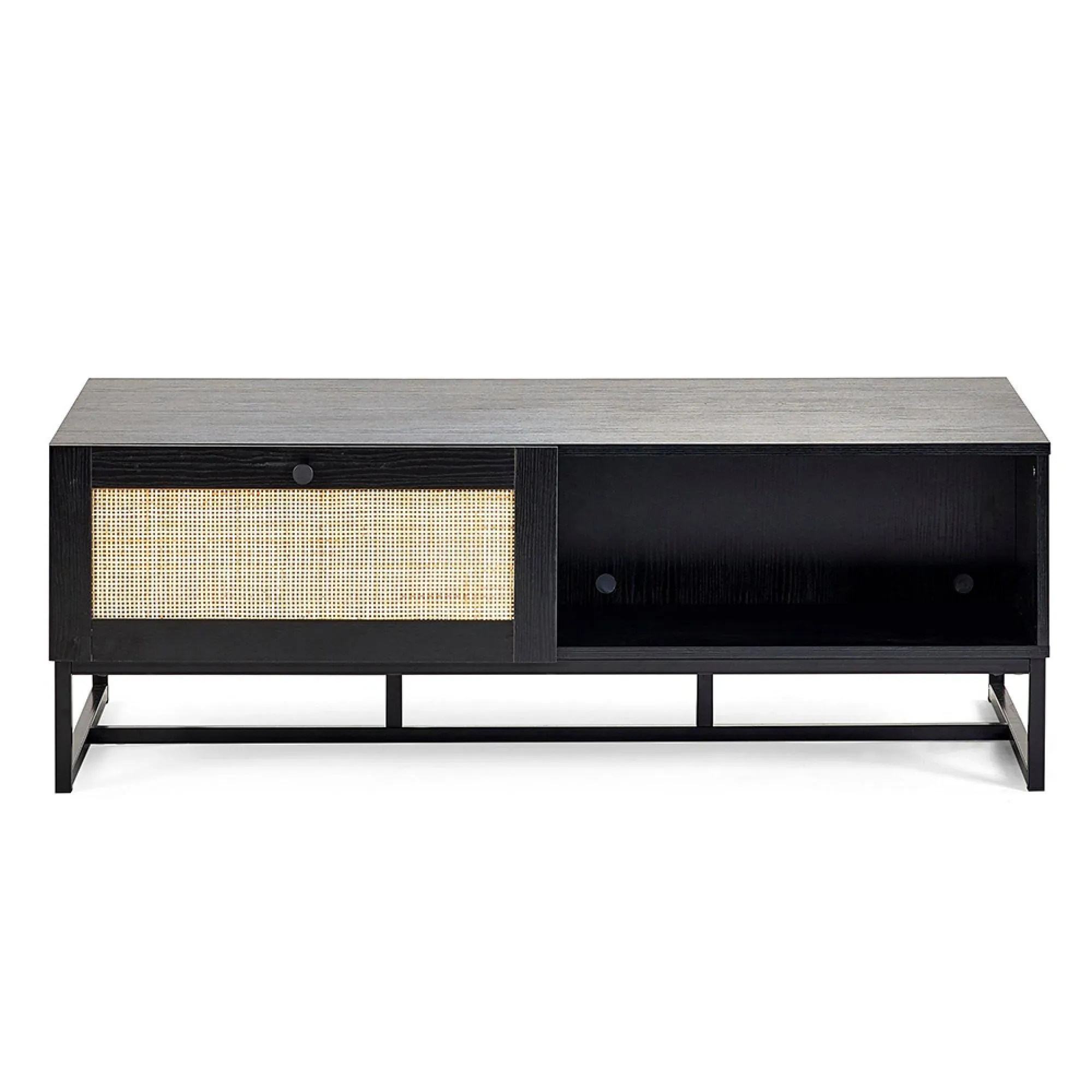 Padstow 120cm Coffee Table with Storage - Black, Rattan