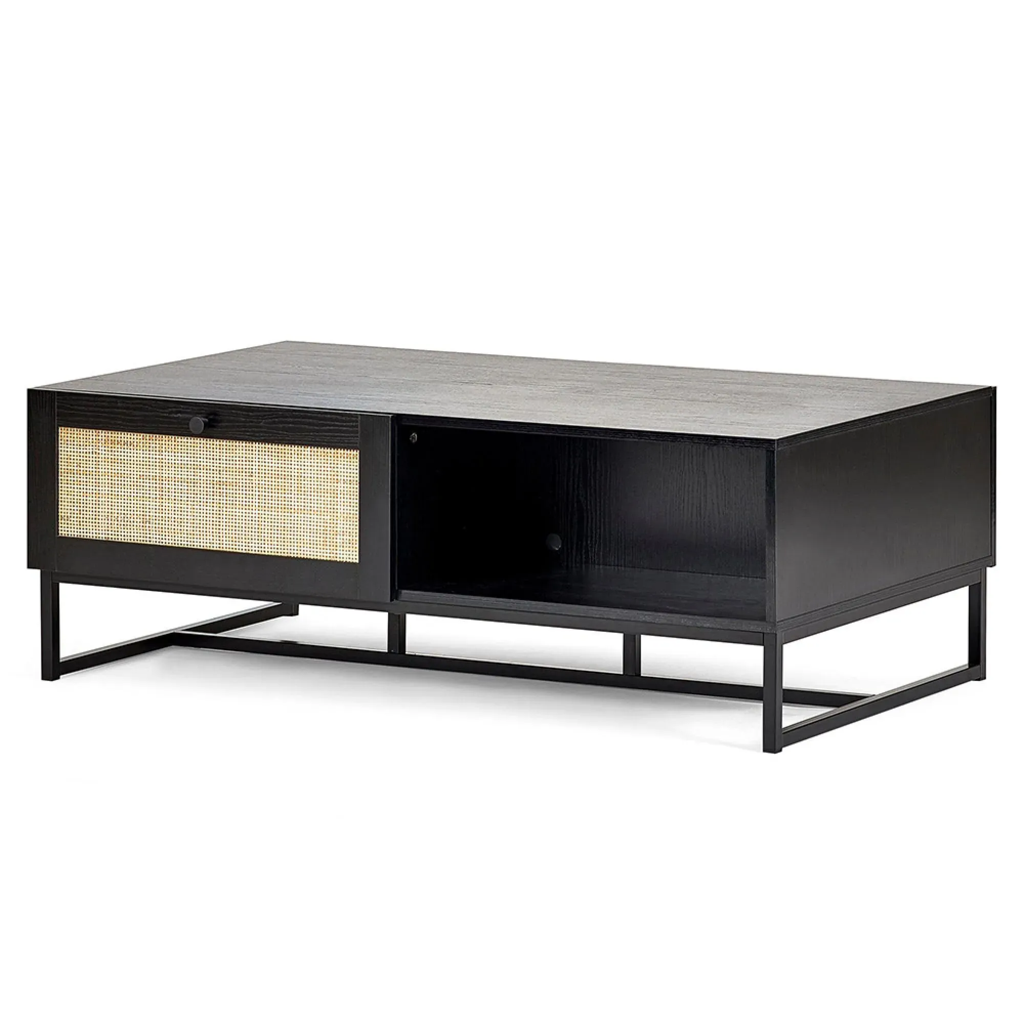 Padstow 120cm Coffee Table with Storage - Black, Rattan