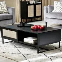 Padstow 120cm Coffee Table with Storage - Black, Rattan