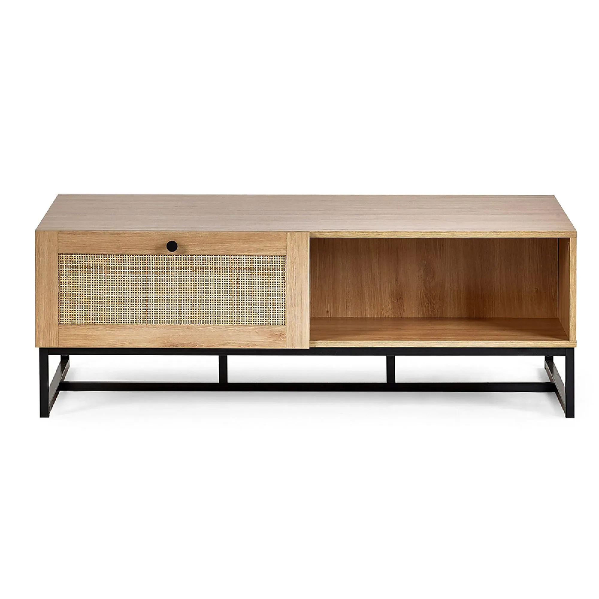 Padstow 120cm Coffee Table with Storage - Oak, Rattan