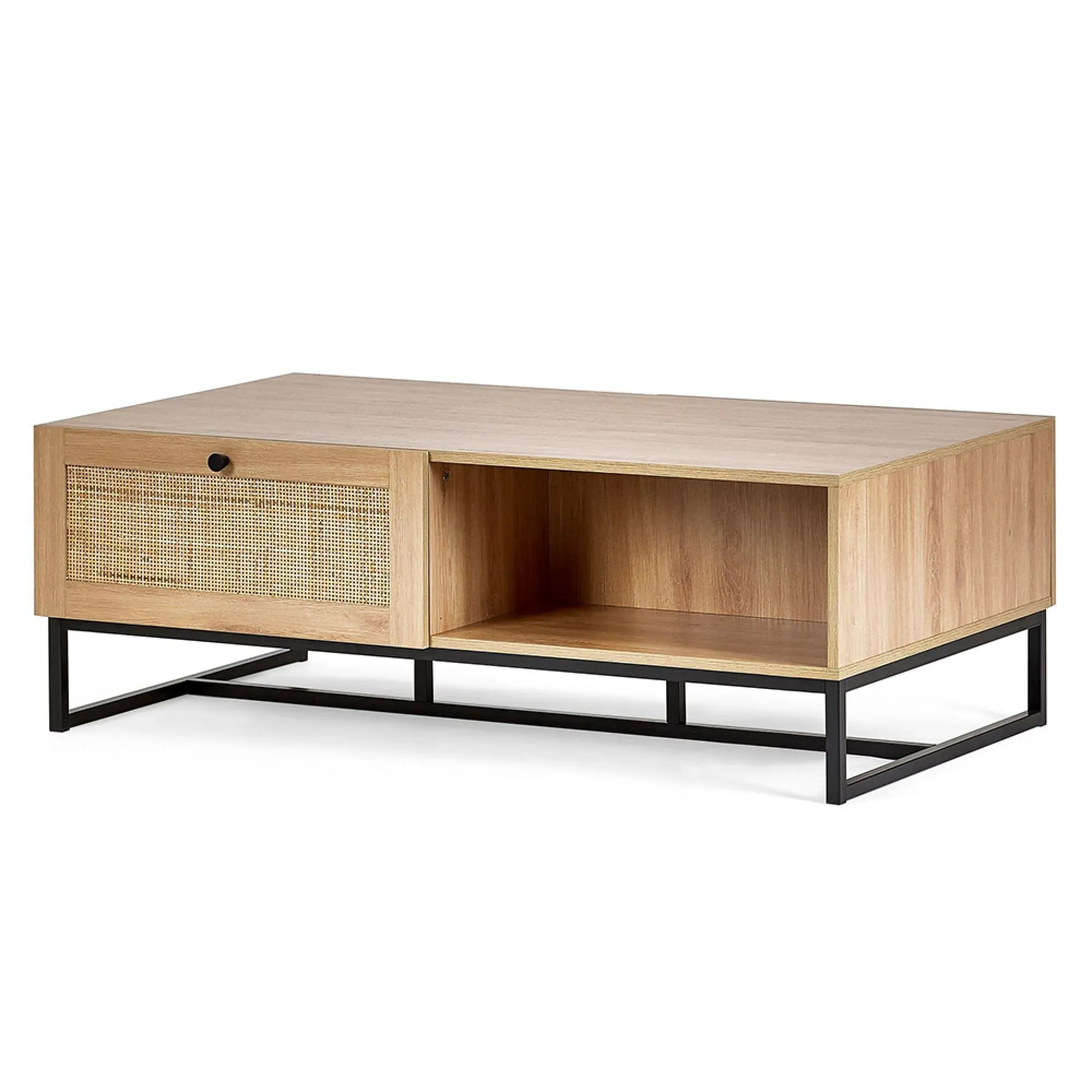 Padstow 120cm Coffee Table with Storage - Oak, Rattan