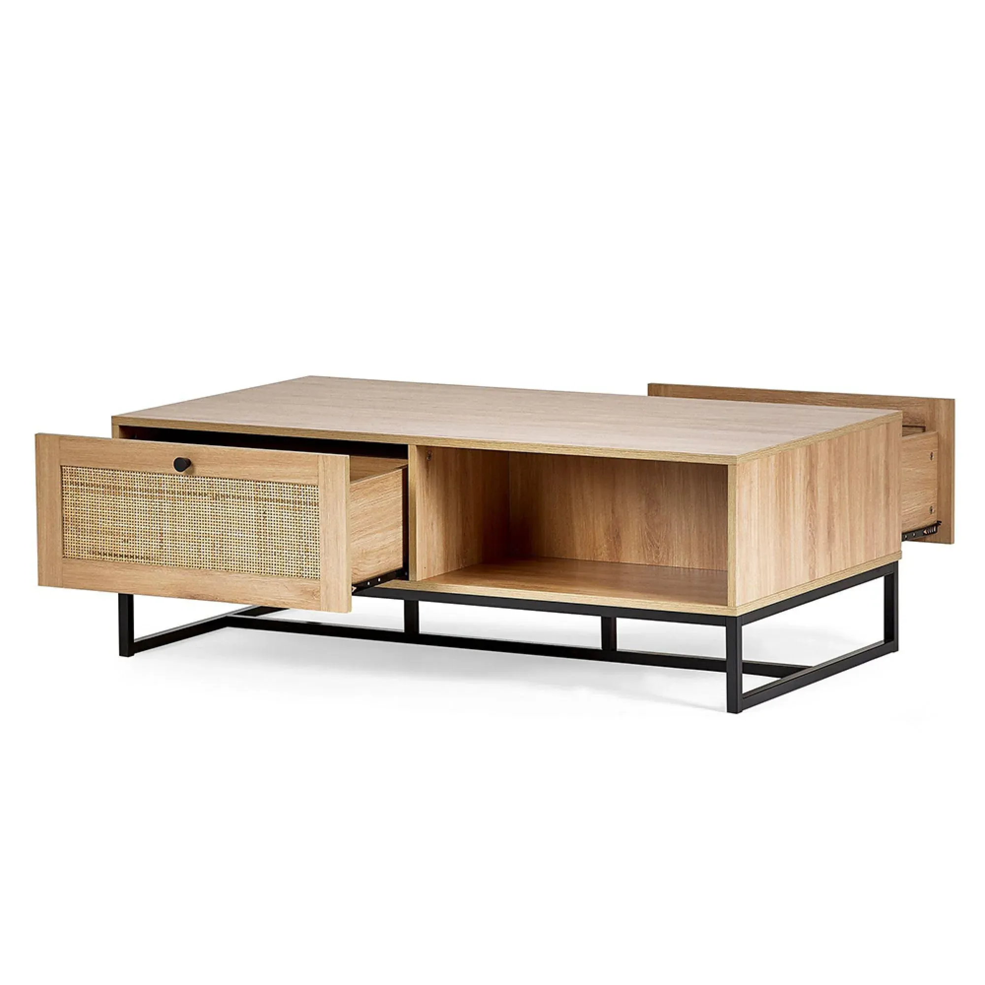 Padstow 120cm Coffee Table with Storage - Oak, Rattan