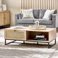 Padstow 120cm Coffee Table with Storage - Oak, Rattan