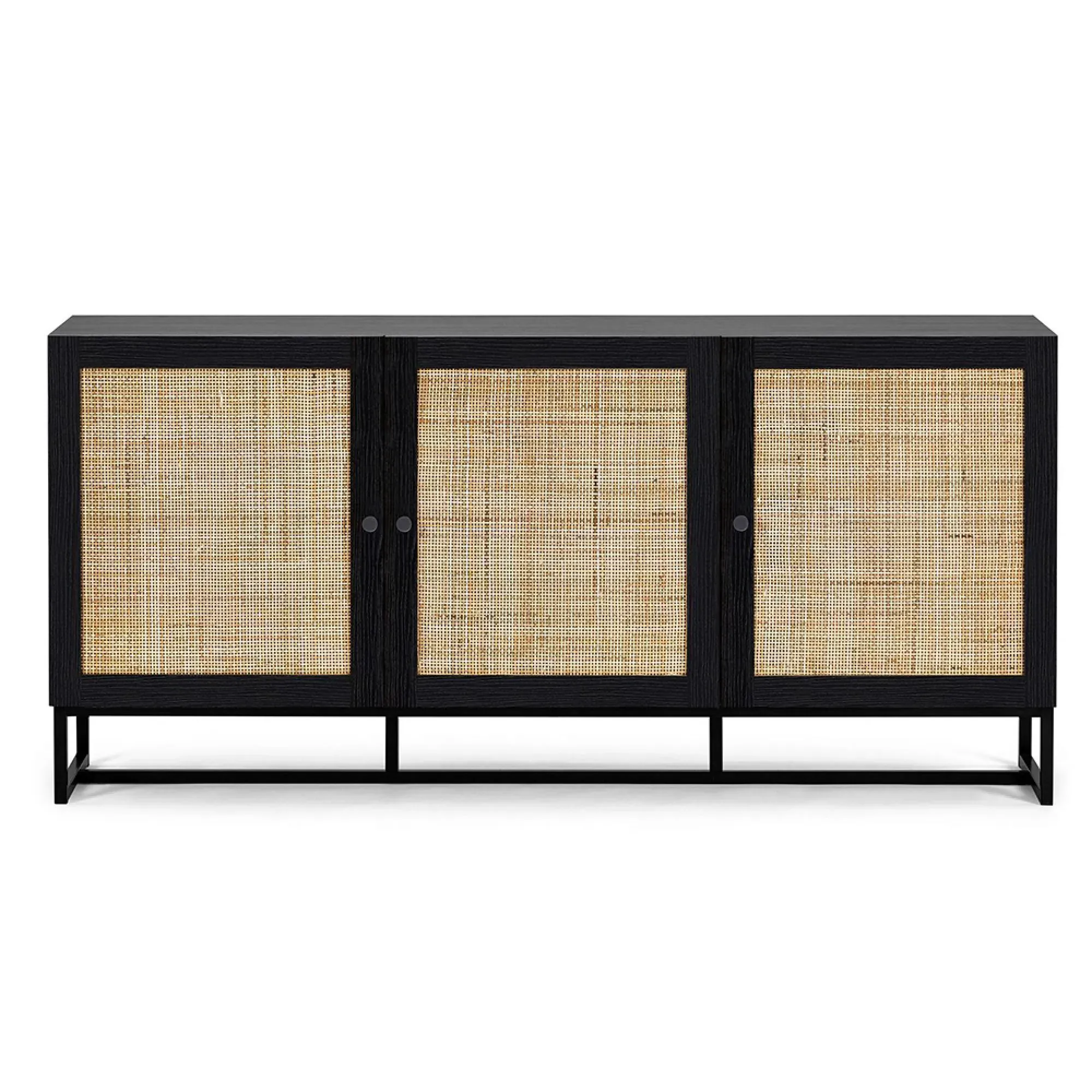 Padstow 160cm Large Sideboard with 3 Doors - Black, Rattan