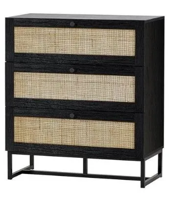 Padstow 3 Drawer Small Chest - Black, Rattan