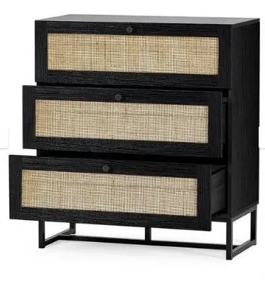 Padstow 3 Drawer Small Chest - Black, Rattan