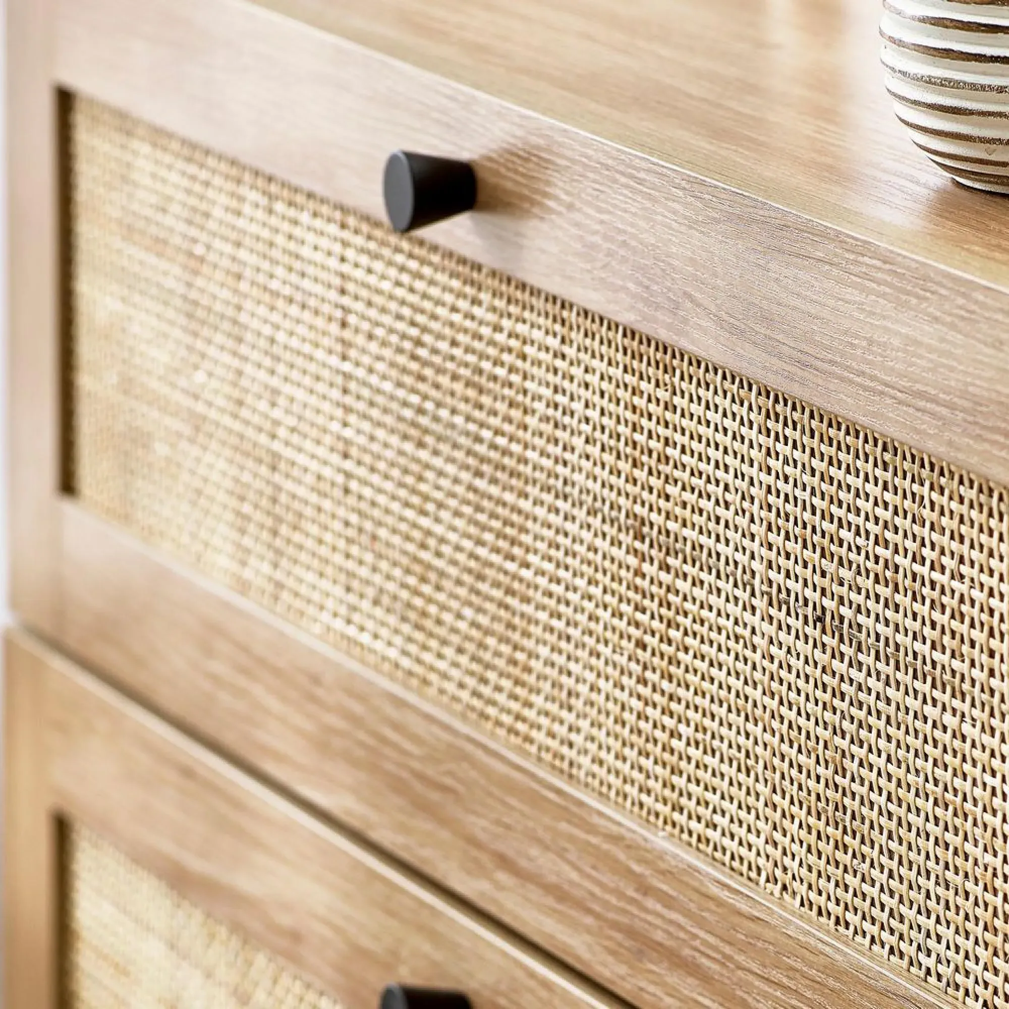 Padstow 3 Drawer Small Chest - Oak, Rattan