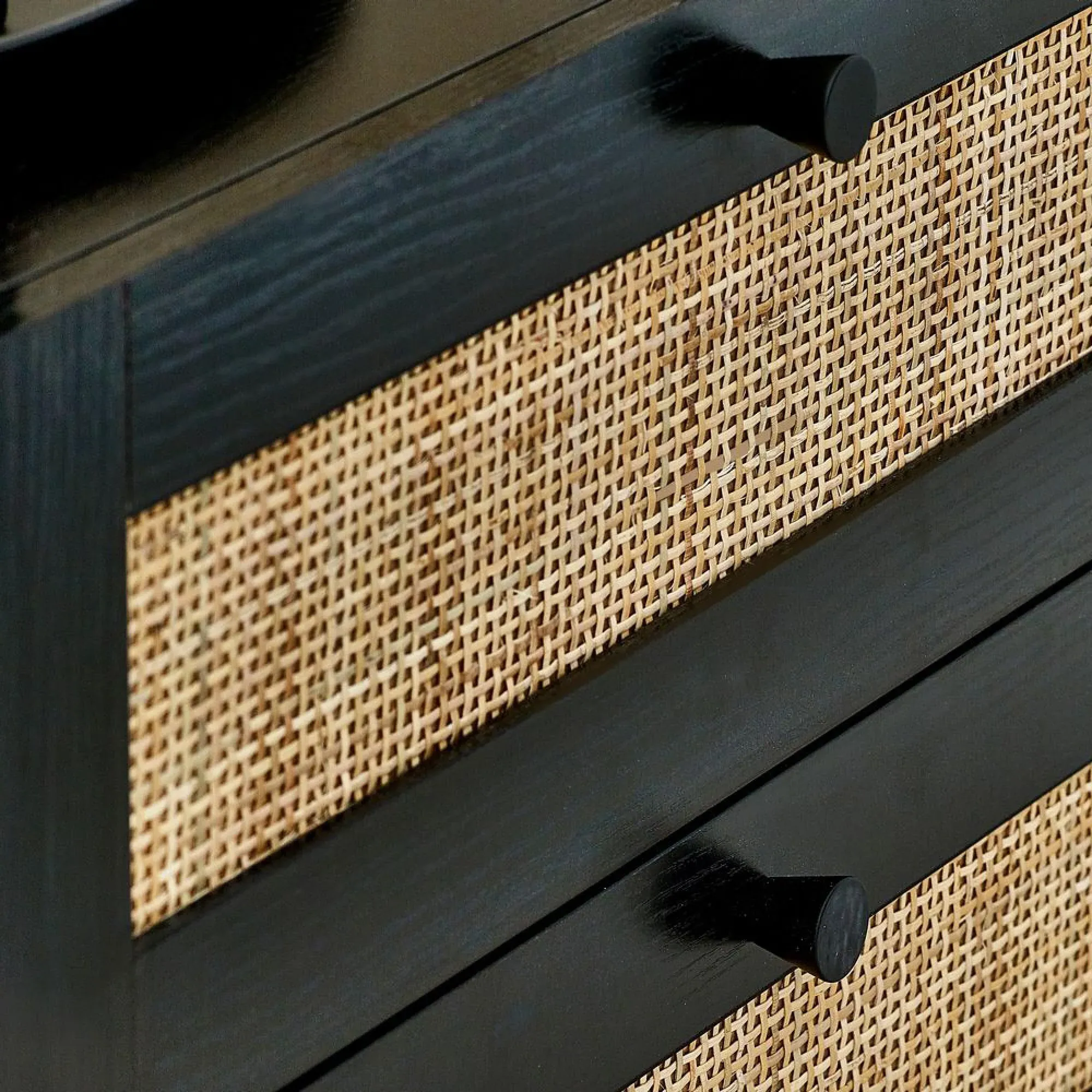 Padstow 6 Drawer Wide Chest - Black, Rattan