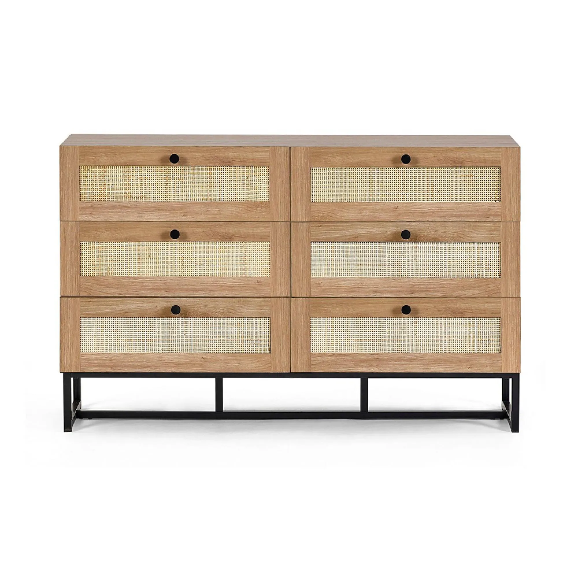 Padstow 6 Drawer Wide Chest - Oak, Rattan