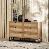 Padstow 6 Drawer Wide Chest - Oak, Rattan