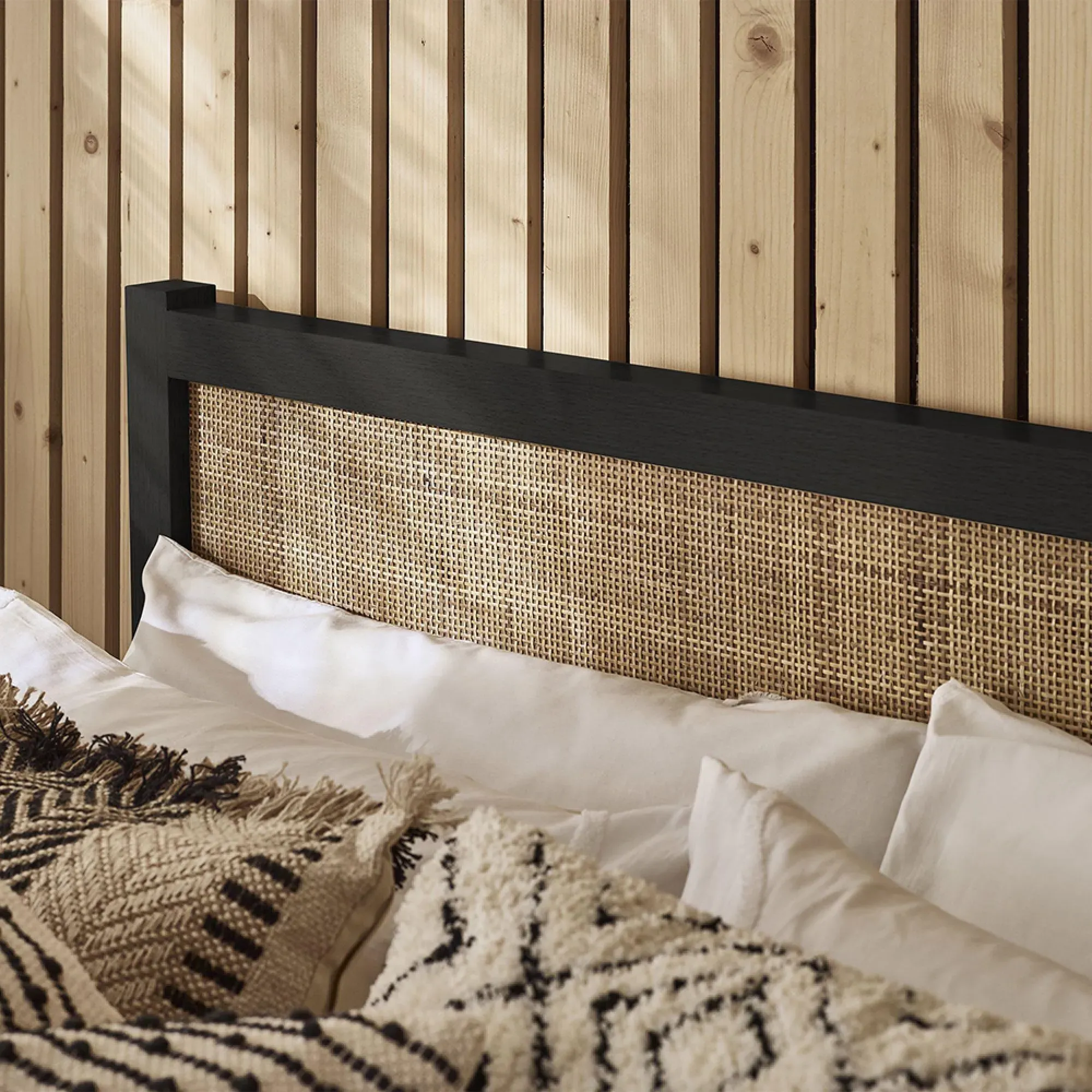 Padstow Bed Frame - Black, Rattan