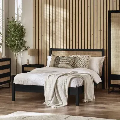 Padstow Bed Frame - Black, Rattan image