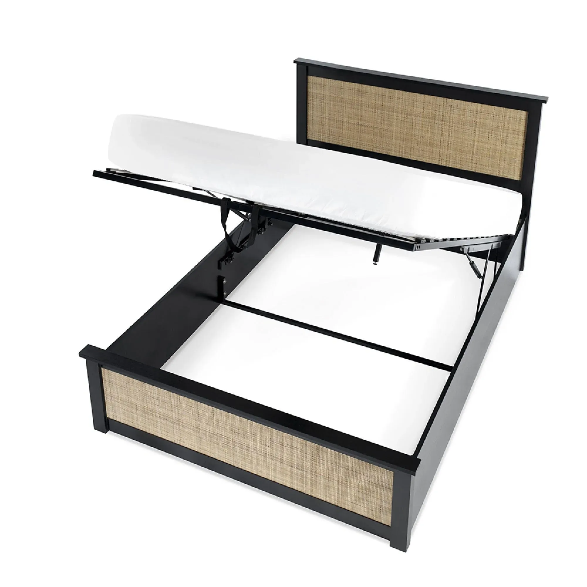 Padstow Ottoman Bed with Storage - Black, Rattan