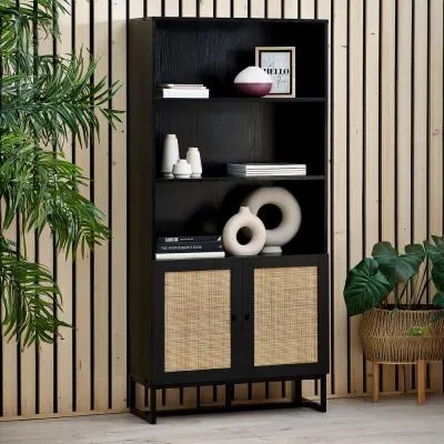 Padstow Tall Bookcase - Black, Rattan image