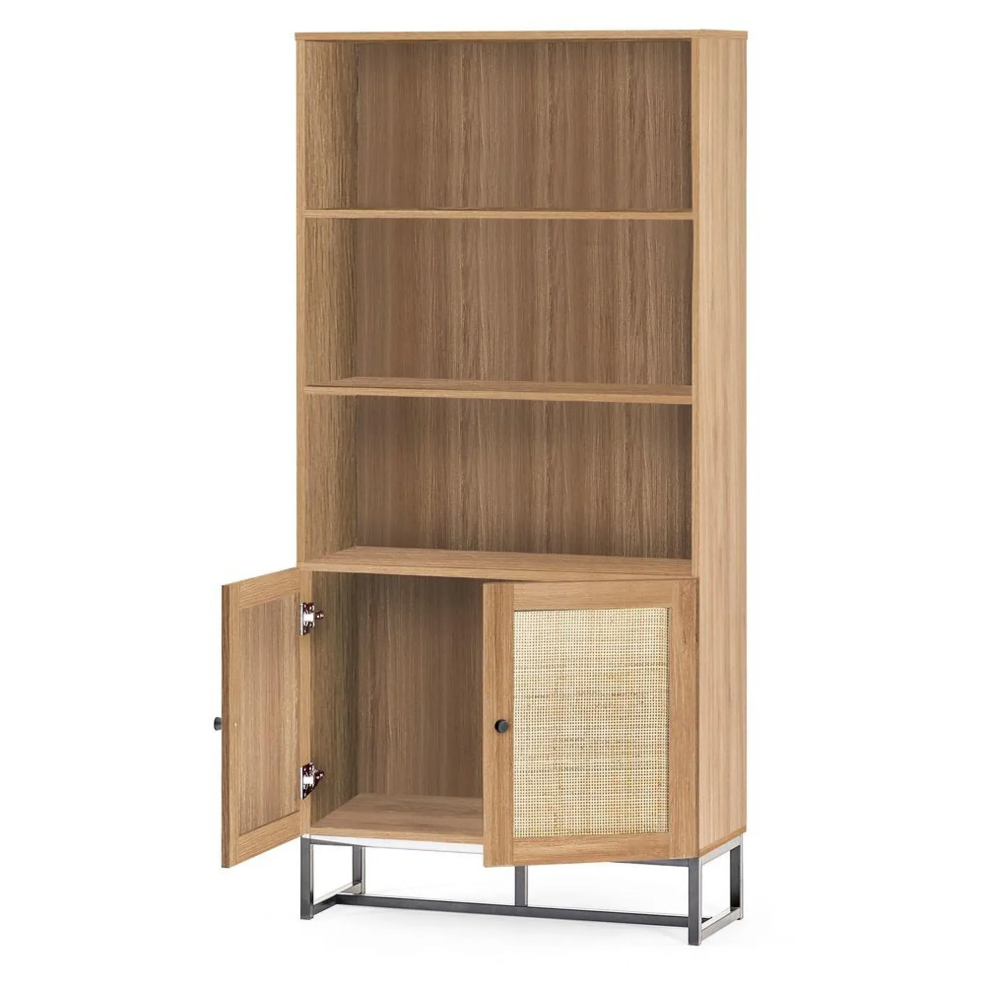 Padstow Tall Bookcase - Oak, Rattan