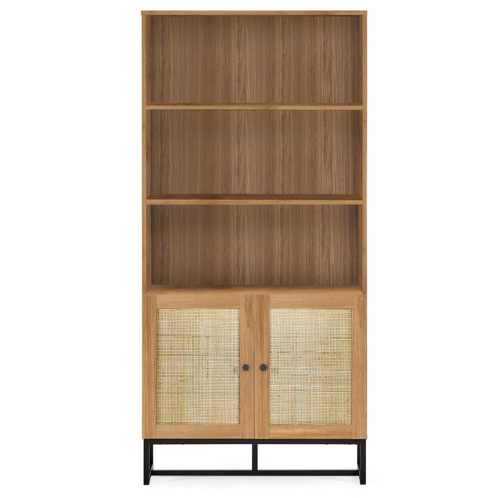 Padstow Tall Bookcase - Oak, Rattan
