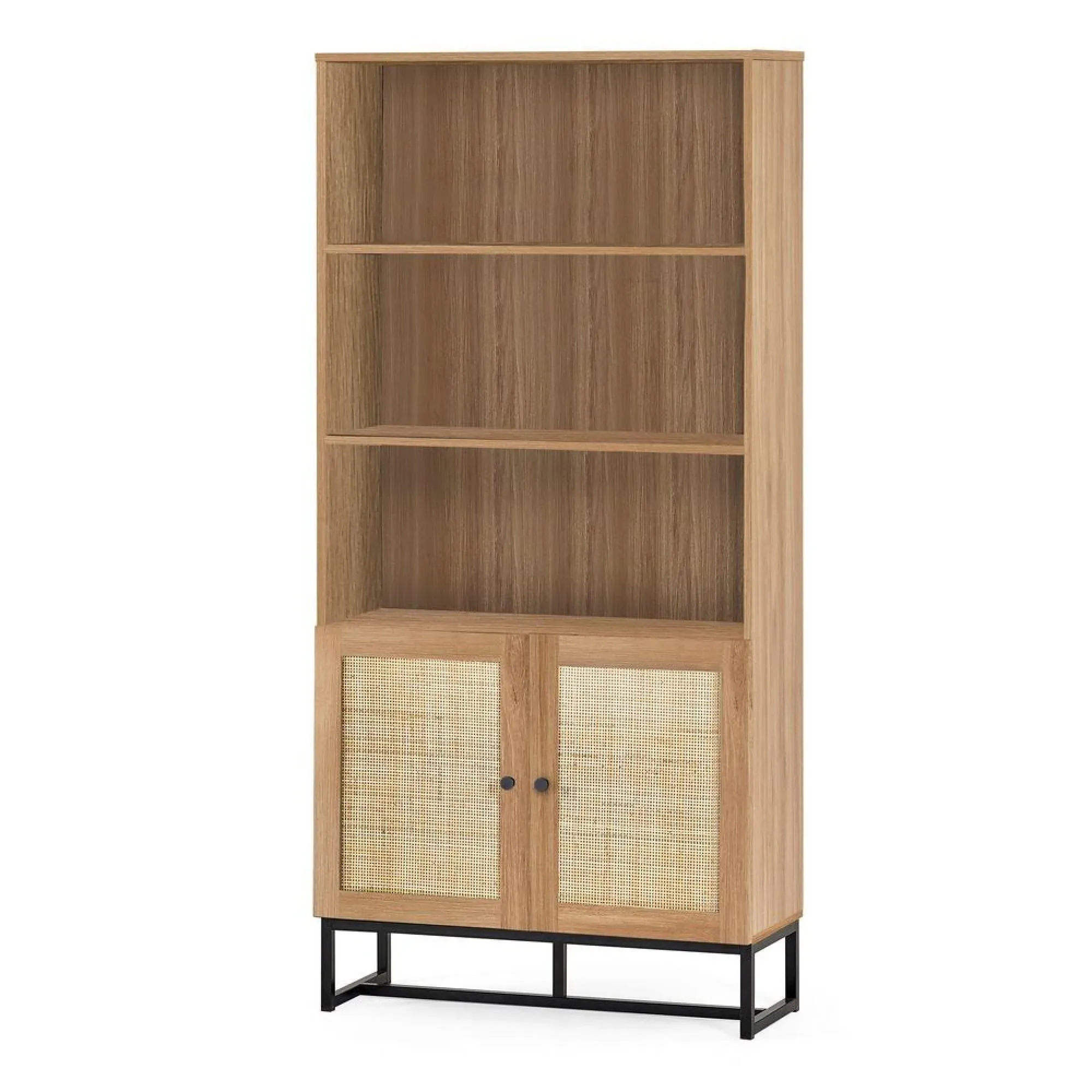 Padstow Tall Bookcase - Oak, Rattan