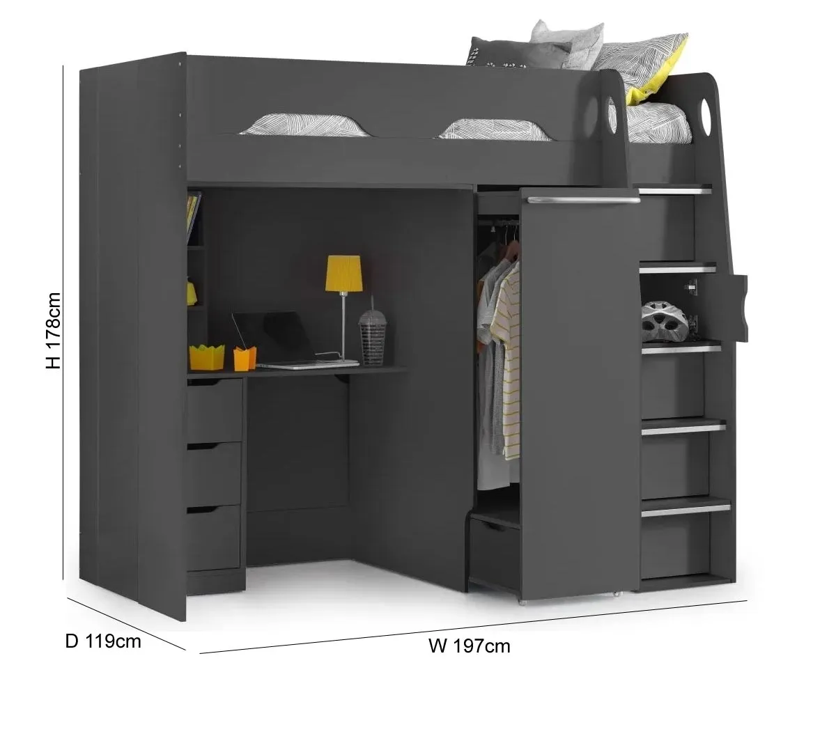 Pegasus High Sleeper Bed - Matt Anthracite