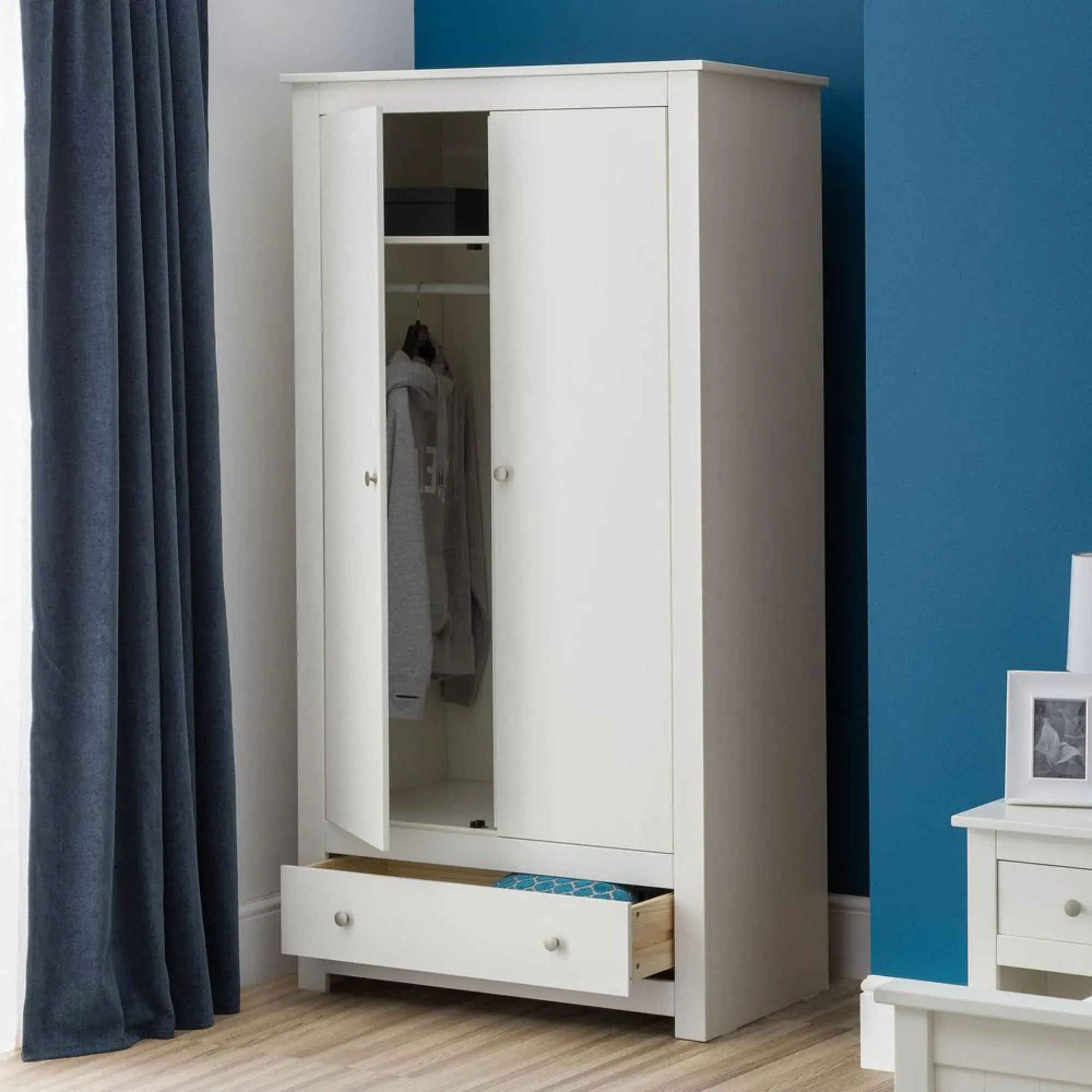Radley 2 Door Double Wardrobe with Drawer - White