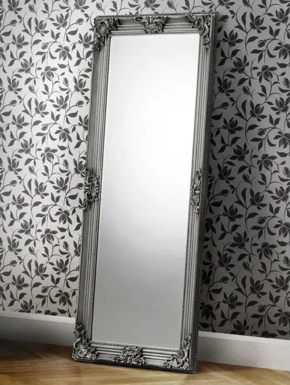 Rococo Rectangular Leaner Mirror - Pewter