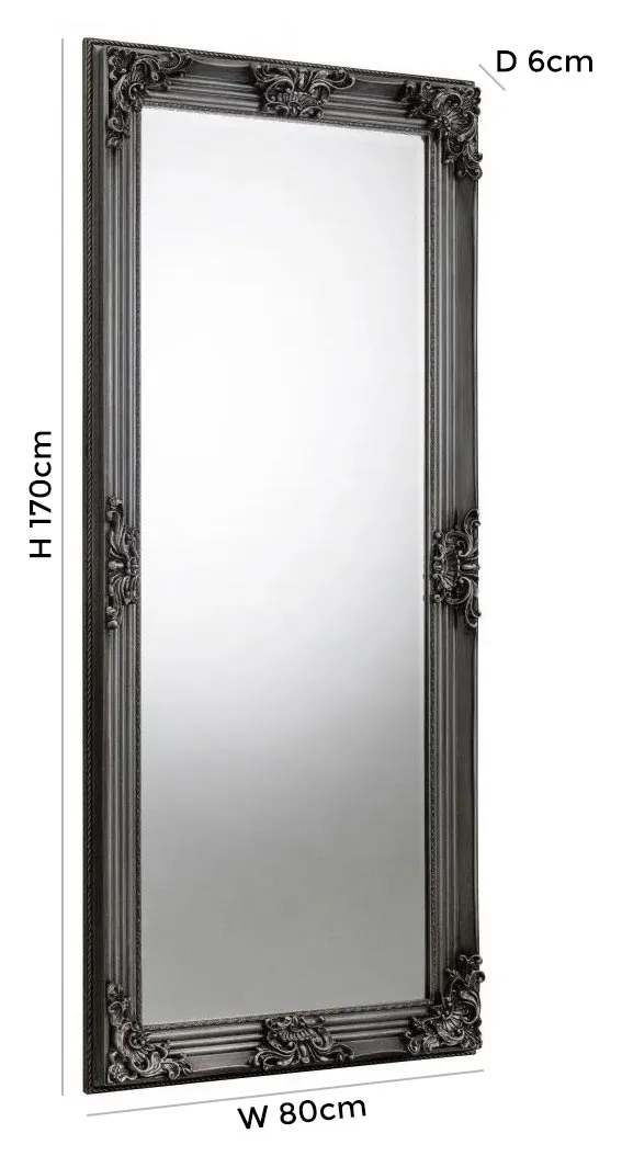 Rococo Rectangular Leaner Mirror - Pewter