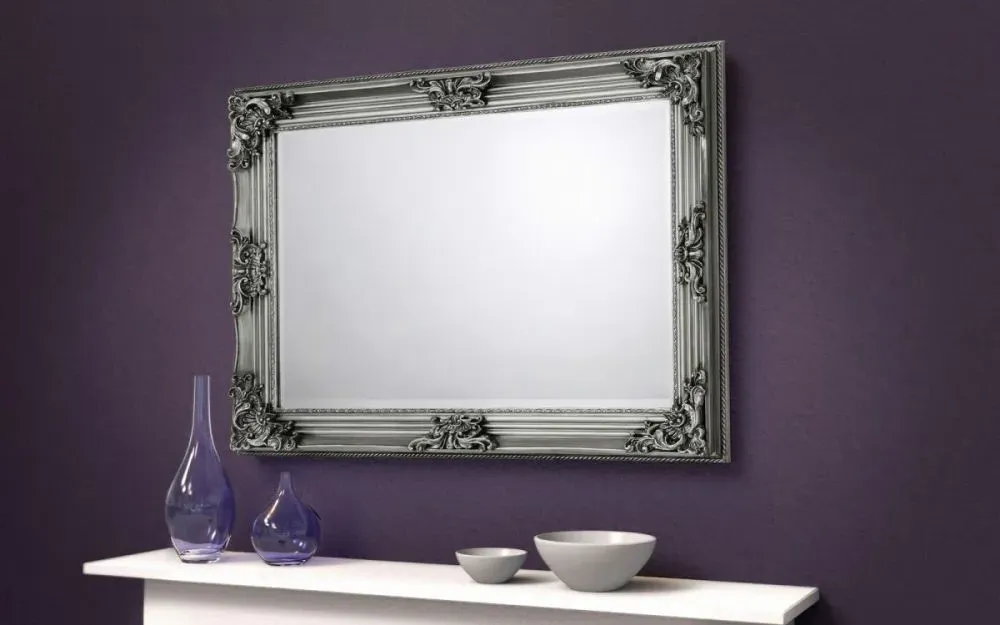 Rococo Rectangular Wall Mirror - Pewter