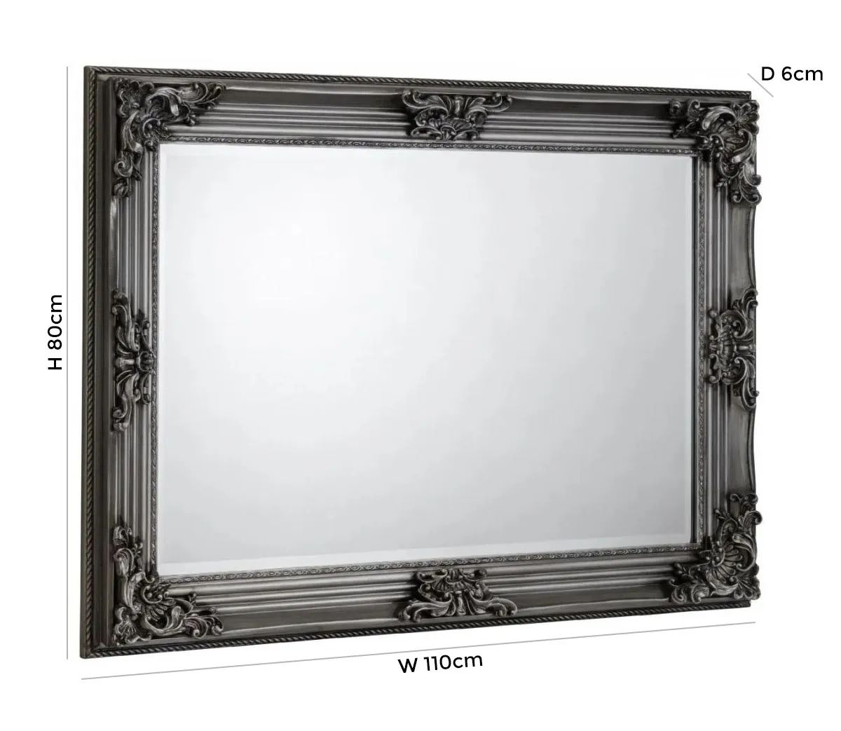 Rococo Rectangular Wall Mirror - Pewter