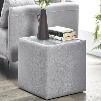 Rohe Glass Top Lamp Table - Platinum Wool Effect image