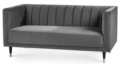 Salma 2-Seater Sofa with Scalloped Back - Grey, Fabric