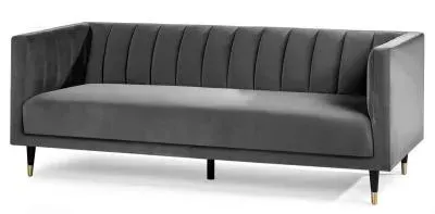 Salma 3-Seater Sofa with Scalloped Back - Grey, Fabric