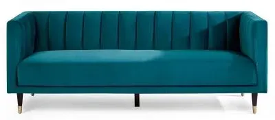 Salma 3-Seater Sofa with Scalloped Back - Teal, Fabric