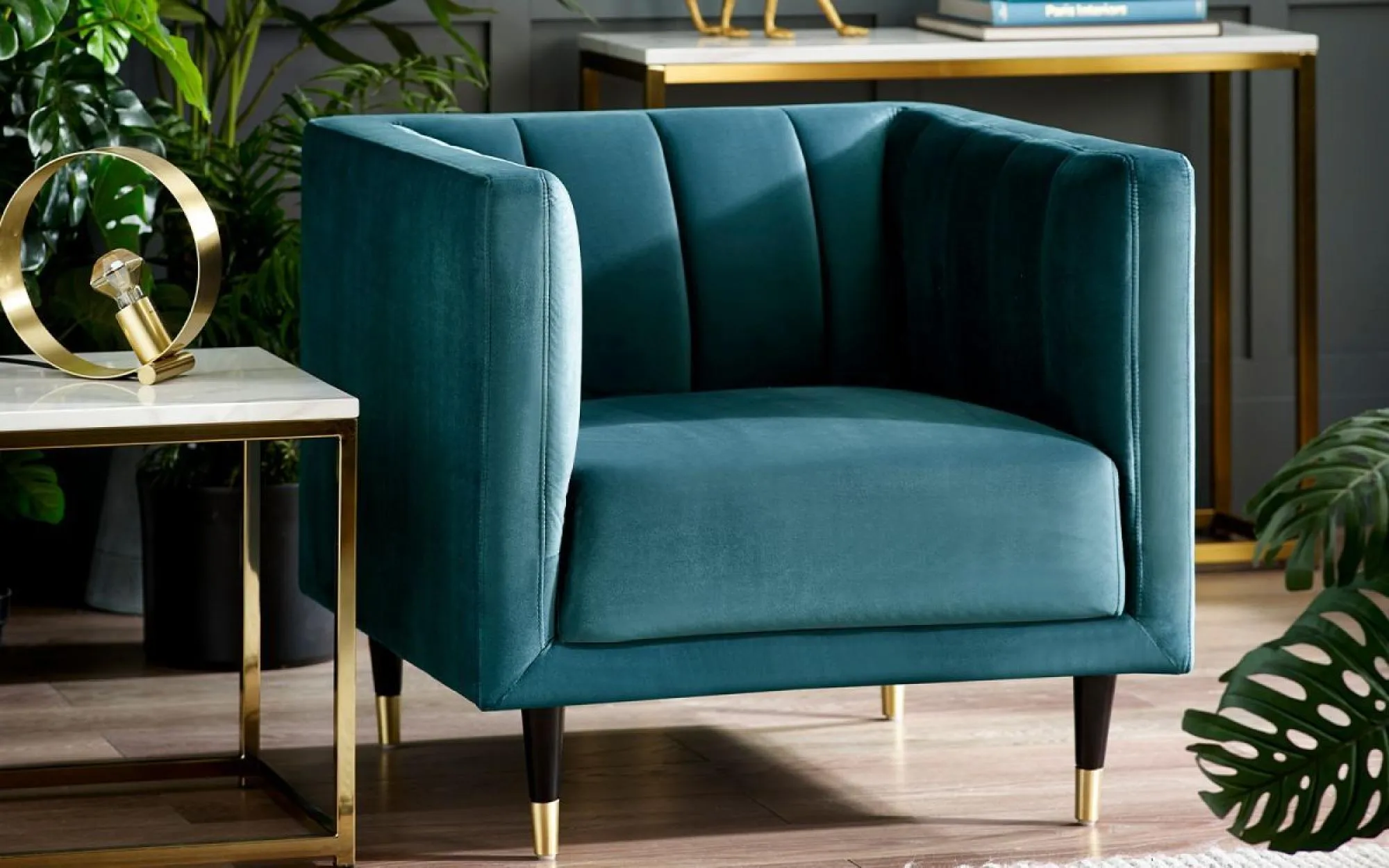 Salma Chair with Scalloped Back - Teal, Fabric