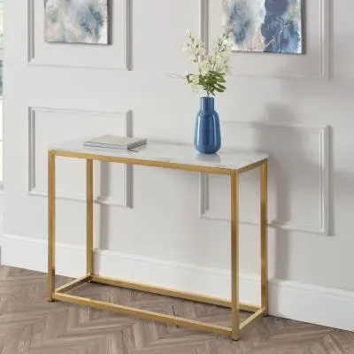 Scala 100cm Console Table - White, Marble Effect