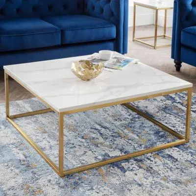 Scala Square Coffee Table - White, Marble Effect