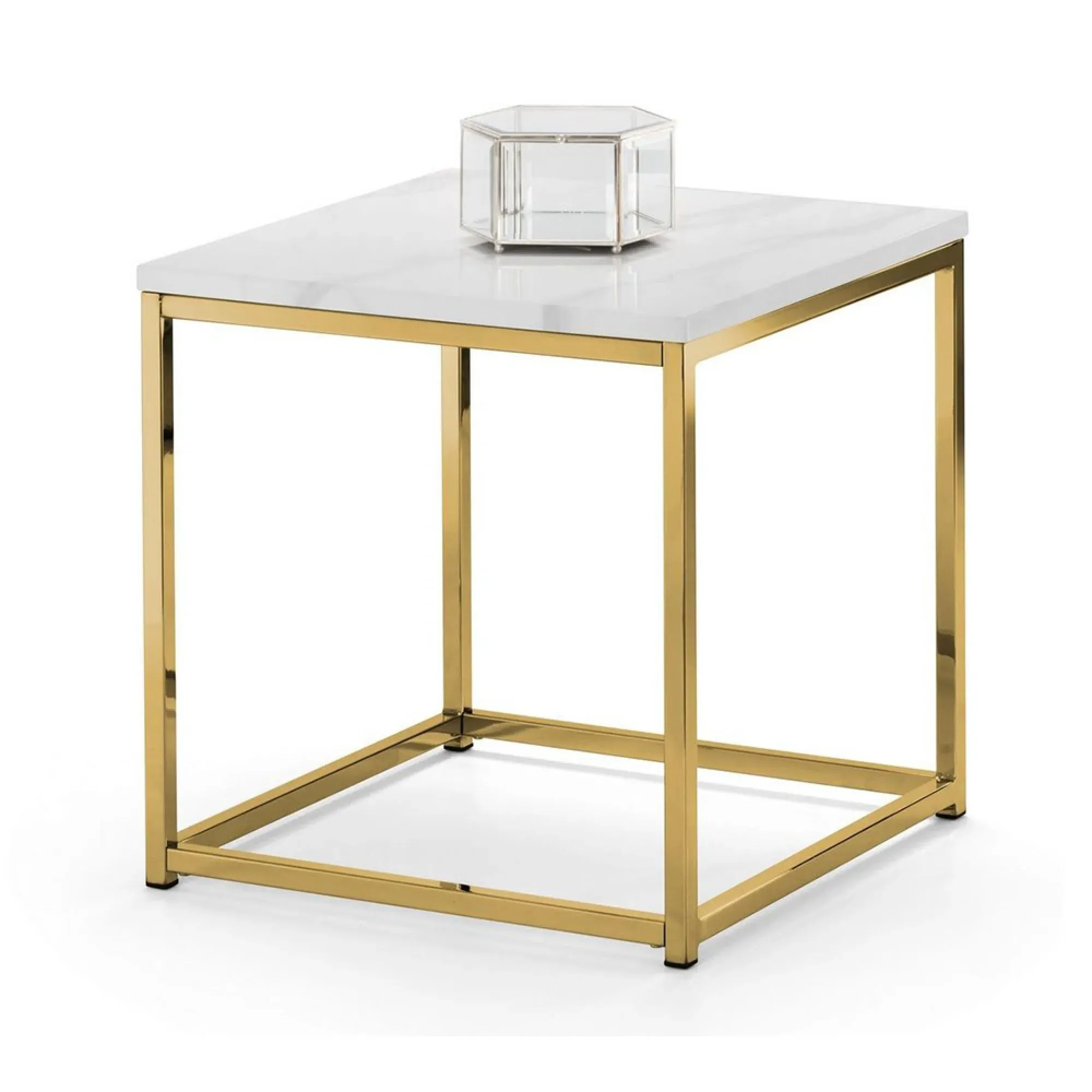 Scala Square Lamp Table - White, Marble Effect