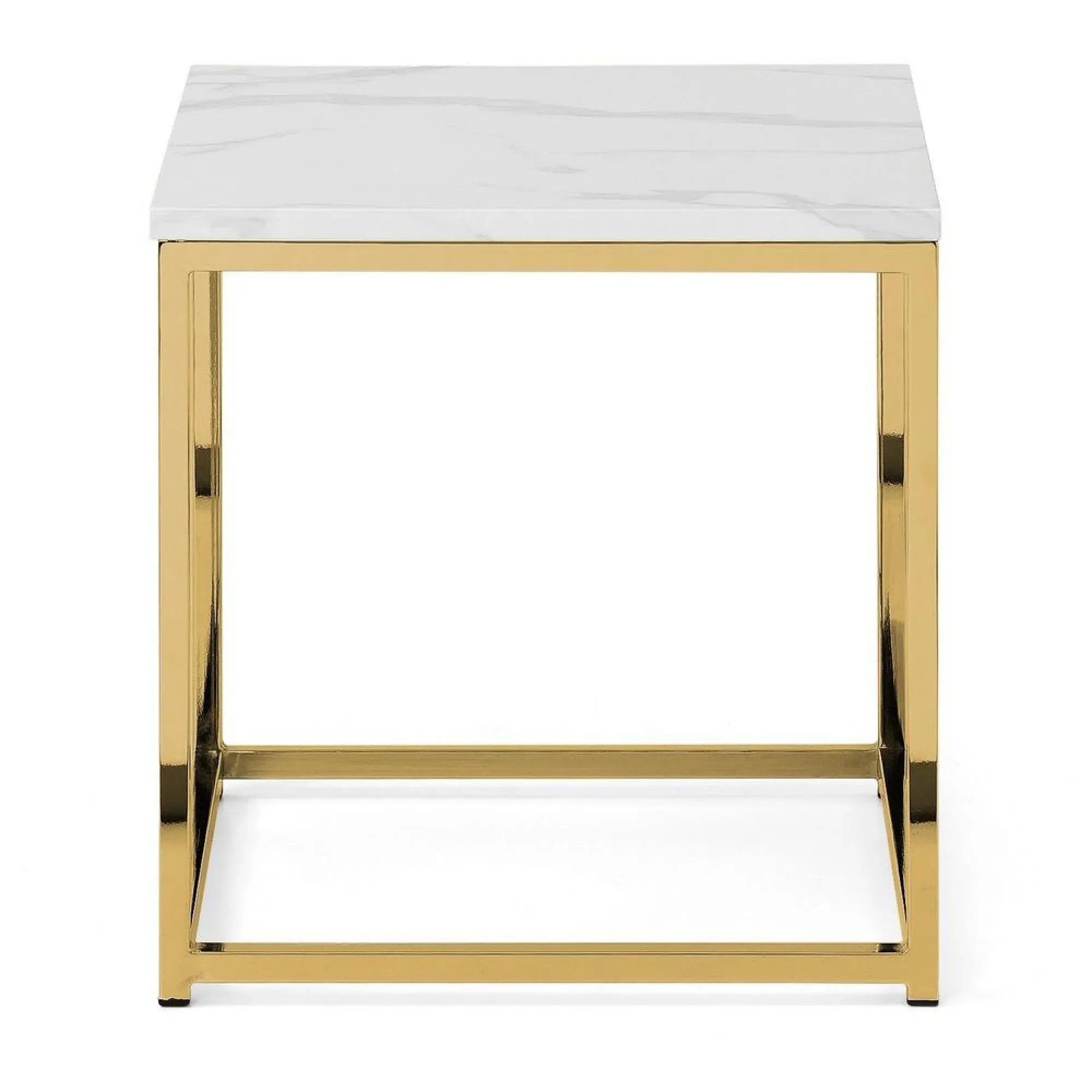 Scala Square Lamp Table - White, Marble Effect