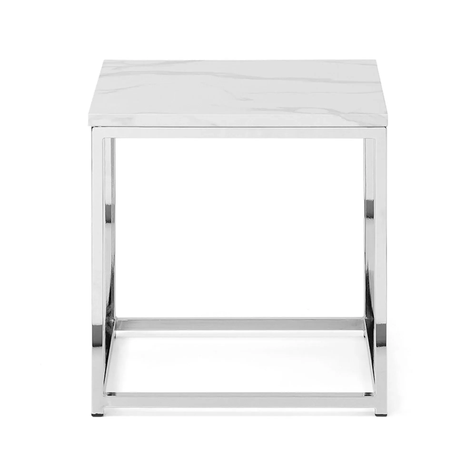 Scala Square Lamp Table - White, Marble Effect