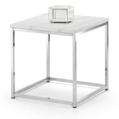 Scala Square Lamp Table - White, Marble Effect image