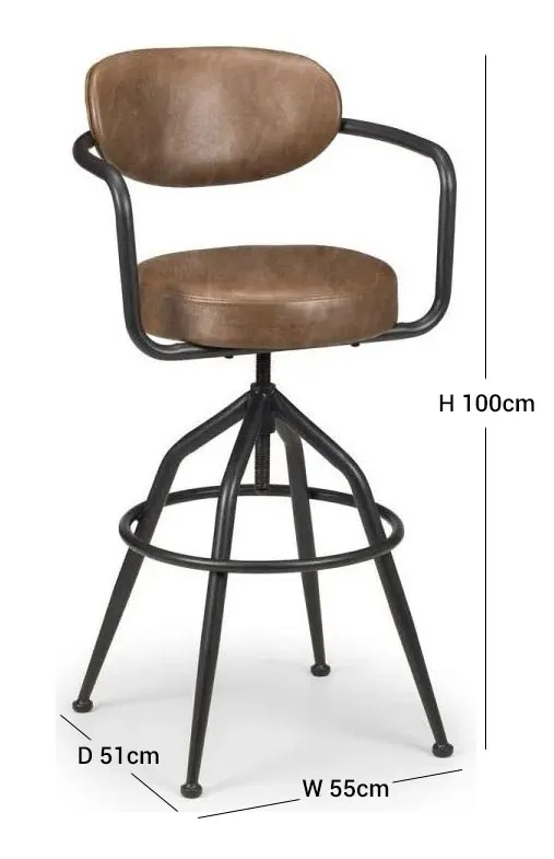 Set of 2 Barbican Swivel Barstool with Back - Brown, Leather