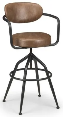 Set of 2 Barbican Swivel Barstool with Back - Brown, Leather
