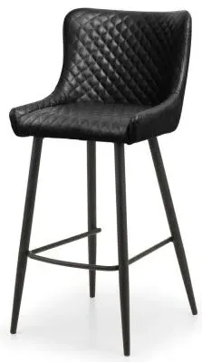 Set of 2 Barstool with Back - Black, Leather