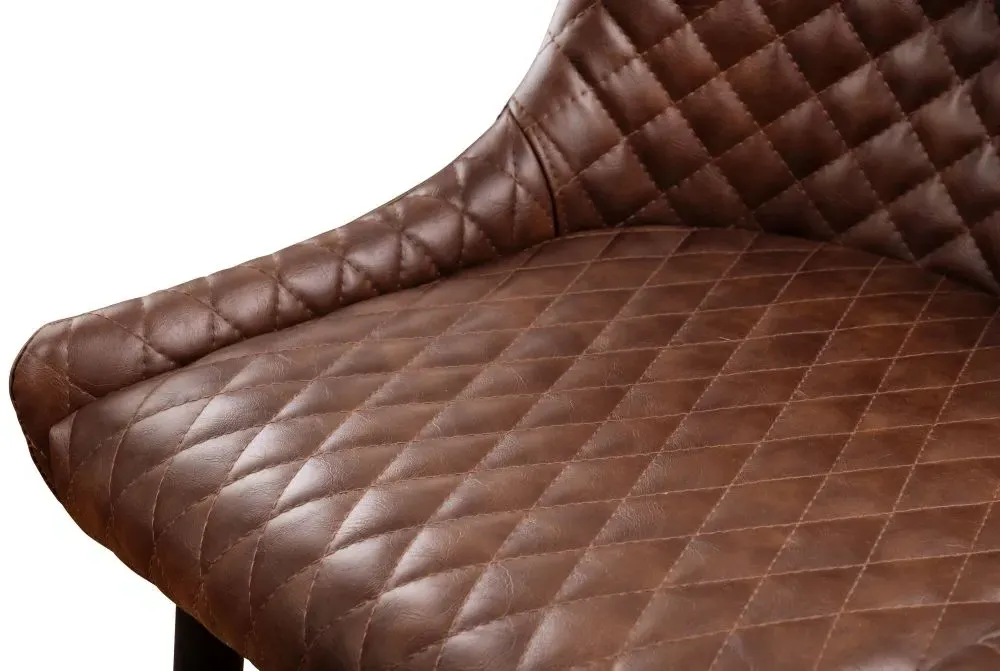 Set of 2 Barstool with Back - Brown, Leather