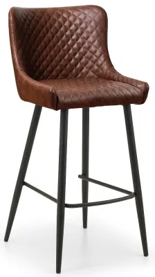 Set of 2 Barstool with Back - Brown, Leather
