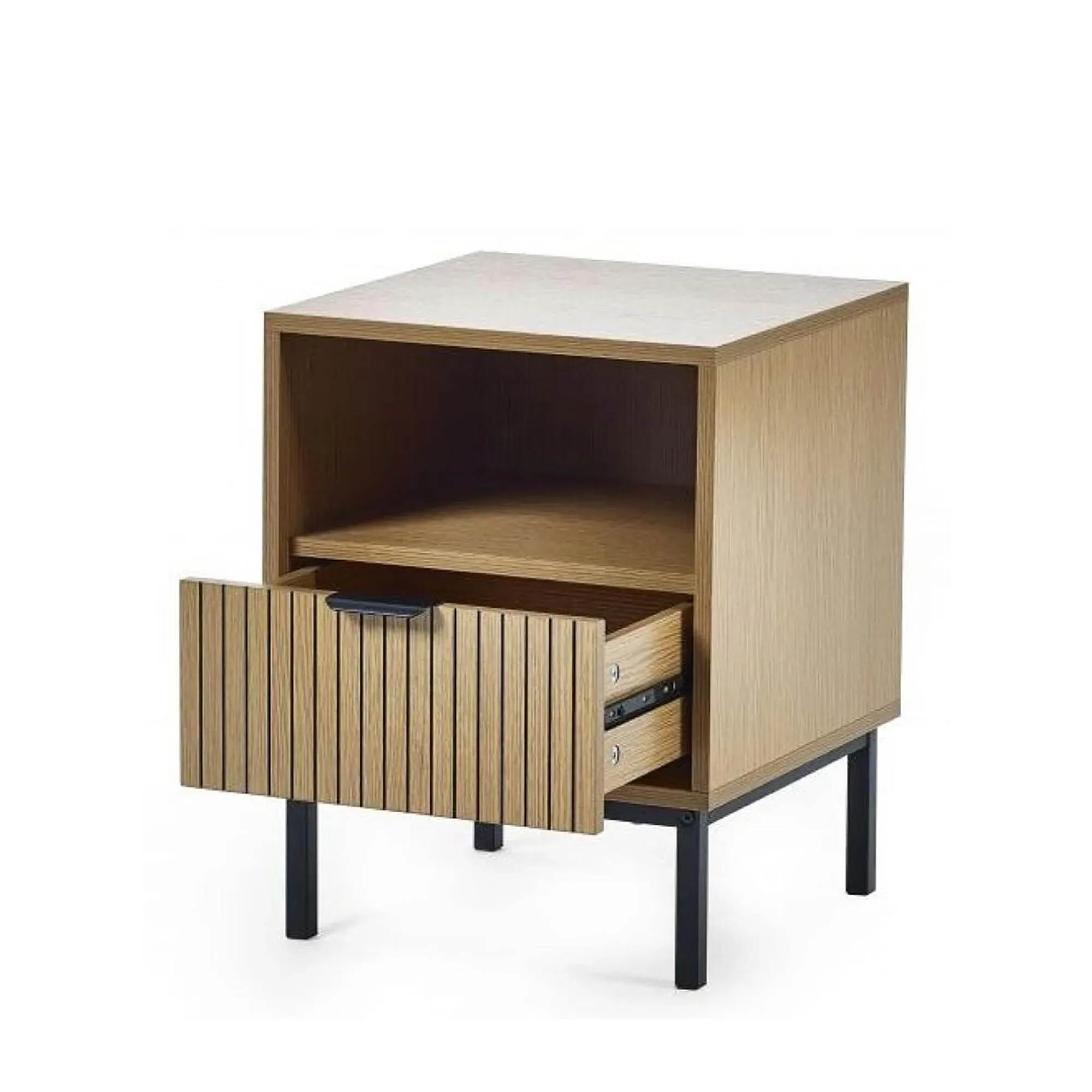 Sia Ribbed 1 Drawer Bedside Table - Oak