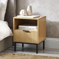 Sia Ribbed 1 Drawer Bedside Table - Oak